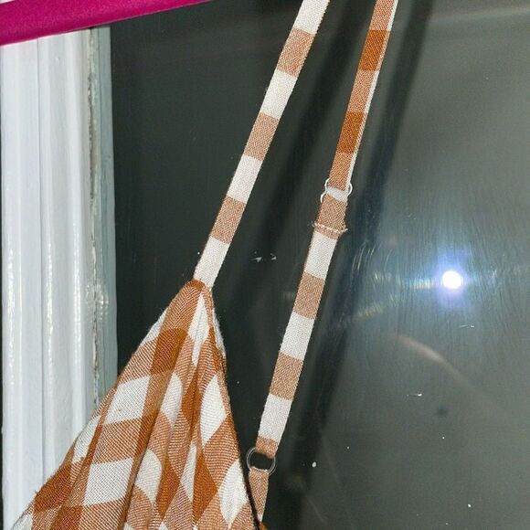 Anthropologie Saylor Laken Orange plaid gingham knot spaghetti ruffle romper - Picture 6 of 13